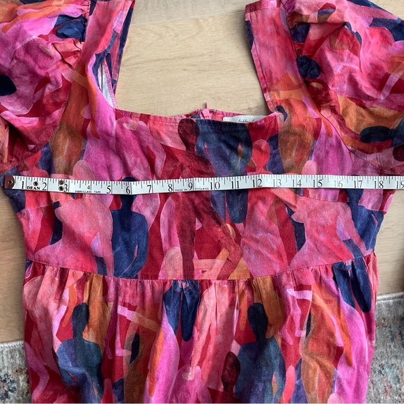 NEVER FULLY DRESSED Vibrant Multicolour Figure Print Square Neck Midi Dress - Picture 7 of 9